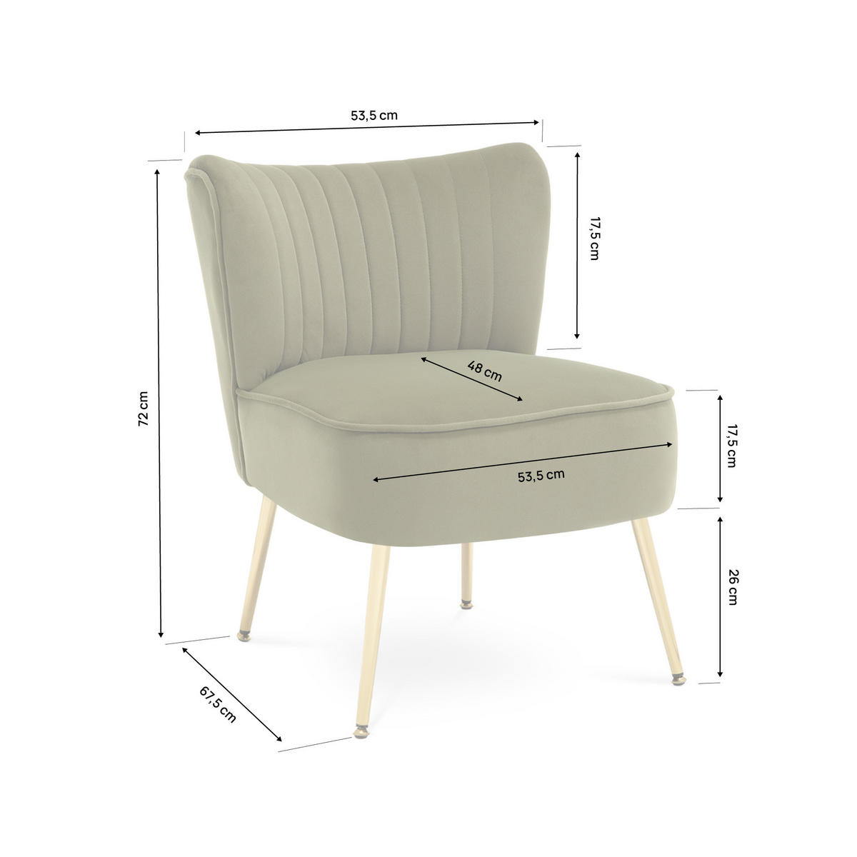 COCKTAILSESSEL 2er-Set Judith aus olivgrünem Samt - Goldfarben/Olivgrün, Holz/Textil (53.5/72/67.5cm) - Sicaan