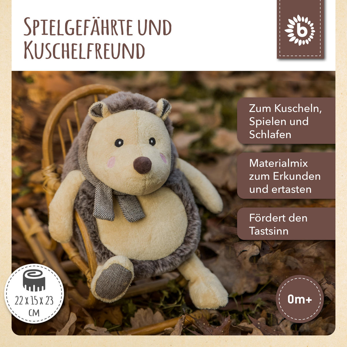PLÜSCH Igel Spieltier 22 cm - ab Geburt - Braun, Textil (15/22cm) - Bieco Spielwaren
