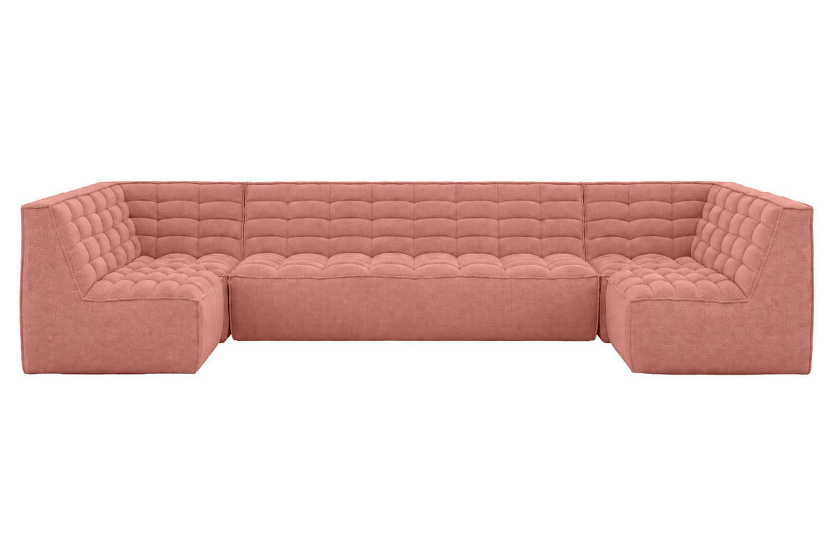ROHOVÁ SEDAČKA modulární ve tvaru U, plyšová tkanina Pop, Růžová, LAZY U Medium - růžová, dřevo (386/76/173cm) - Kaiser Möbel