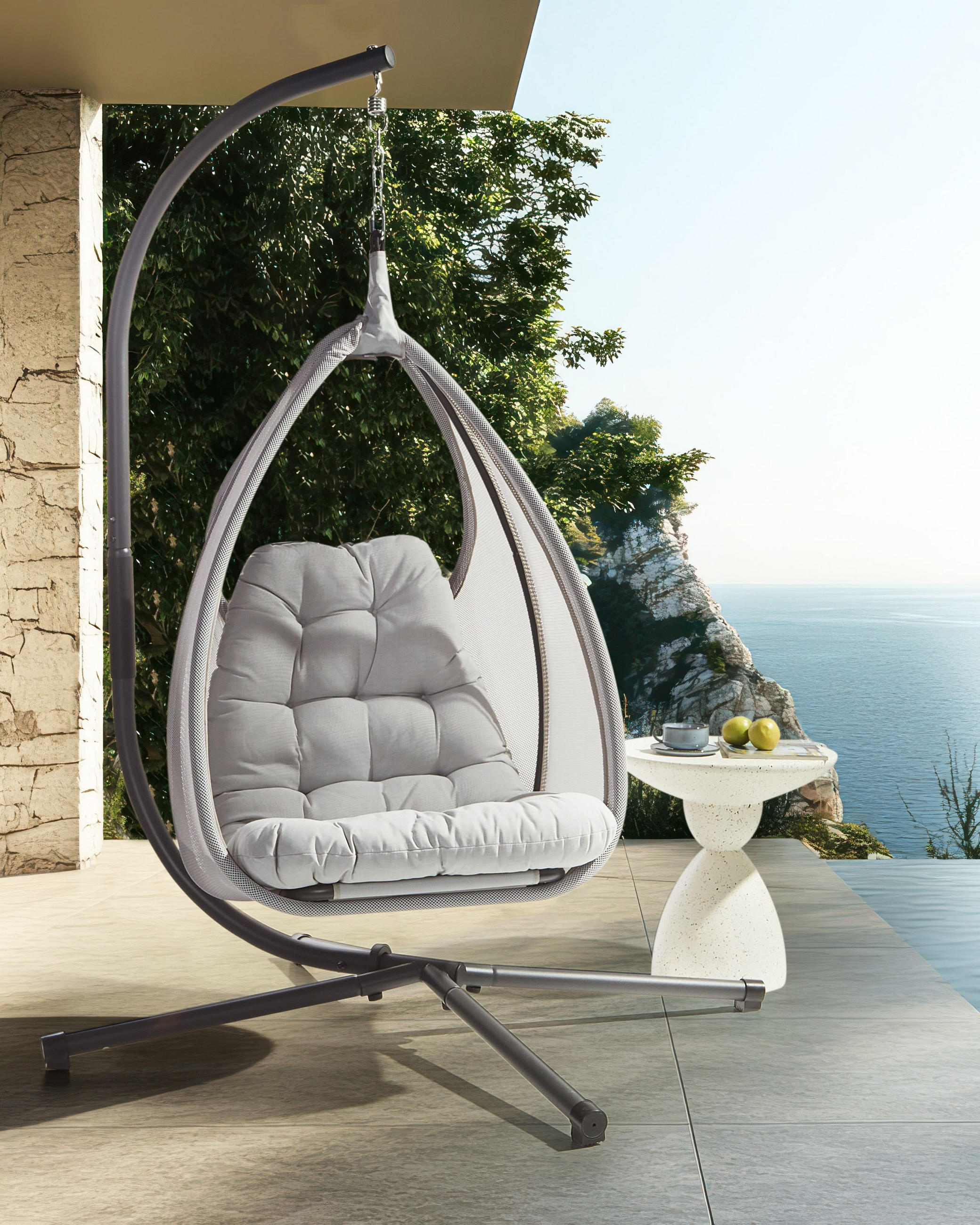 HÄNGESESSEL Grau Avegno - Hellgrau, Textil (98/195/136cm) - Beliani