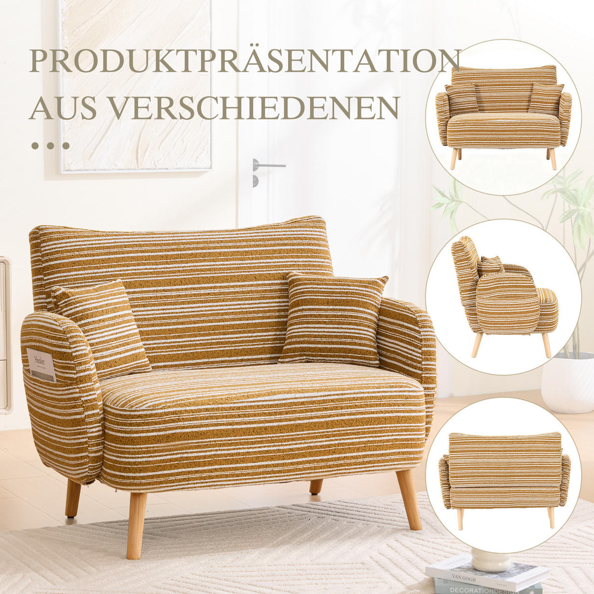 2-SITZER SOFA boucle senfgelb kompakt 121cm - Gelb, Textil (121/87/81.5cm) - Urban Meuble