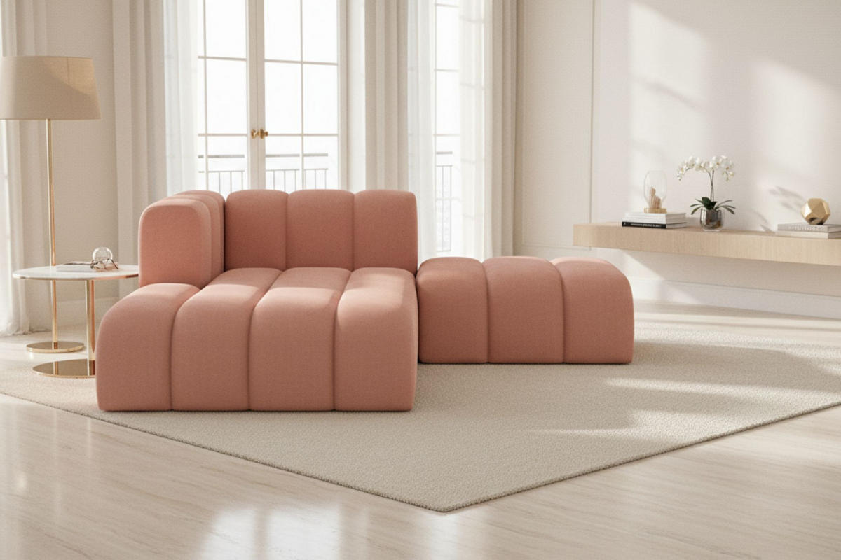 CHAISELONGUE Mit Hocker Grand, Veloursstoff Salvador, Rosa, Links - Rosa, Holz (204/179cm) - Kaiser Möbel