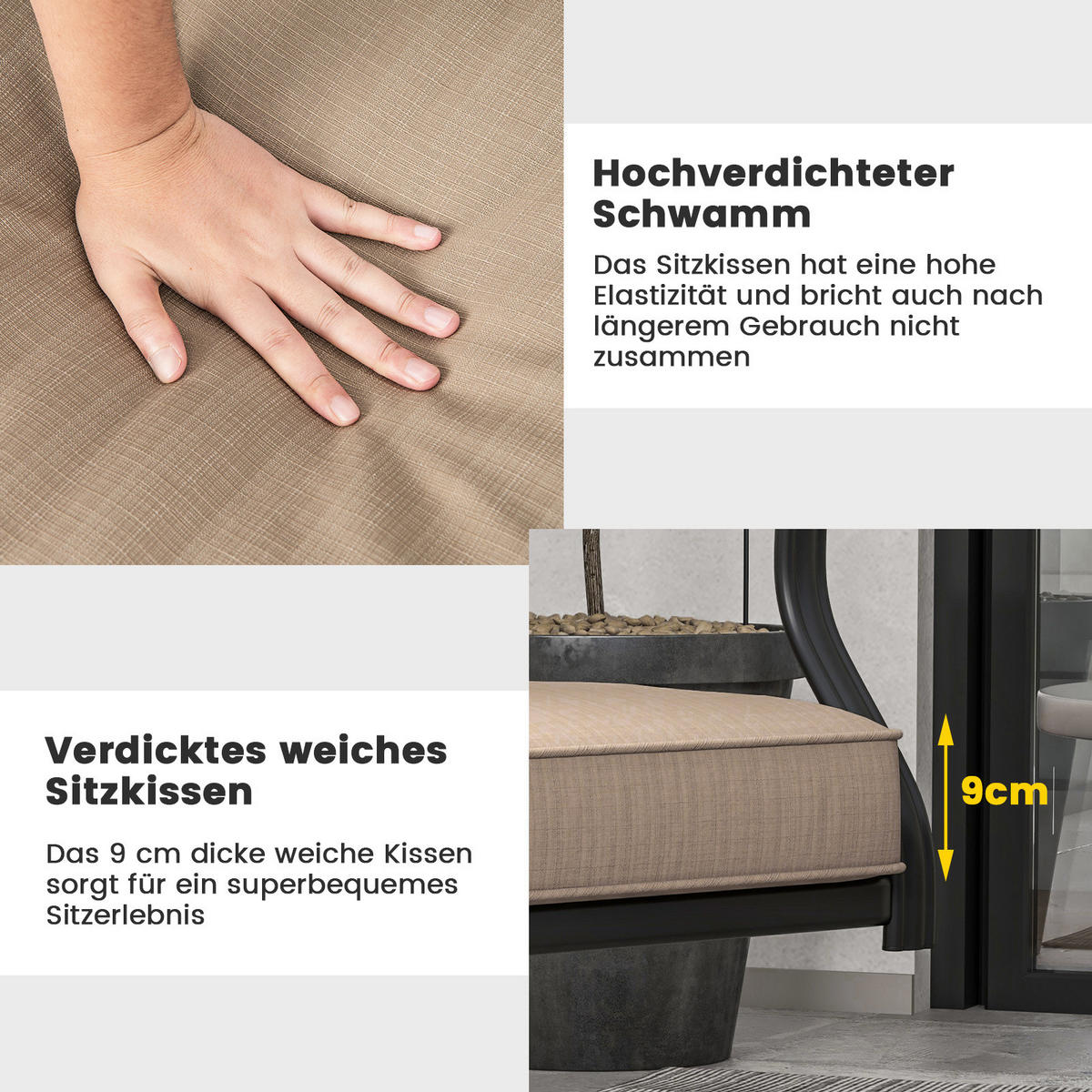 DREHSESSEL Schwarz(2er-Set) - Schwarz, Metall (60/92/70cm) - COSTWAY