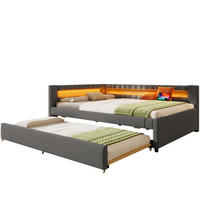 POLSTERBETT 140/200 cm aus Leinen mit LED-Lichtleiste, Ausziehbett, USB- und Type-C-Anschluss, Grau - Grau, Textil (140/200cm) - Redom