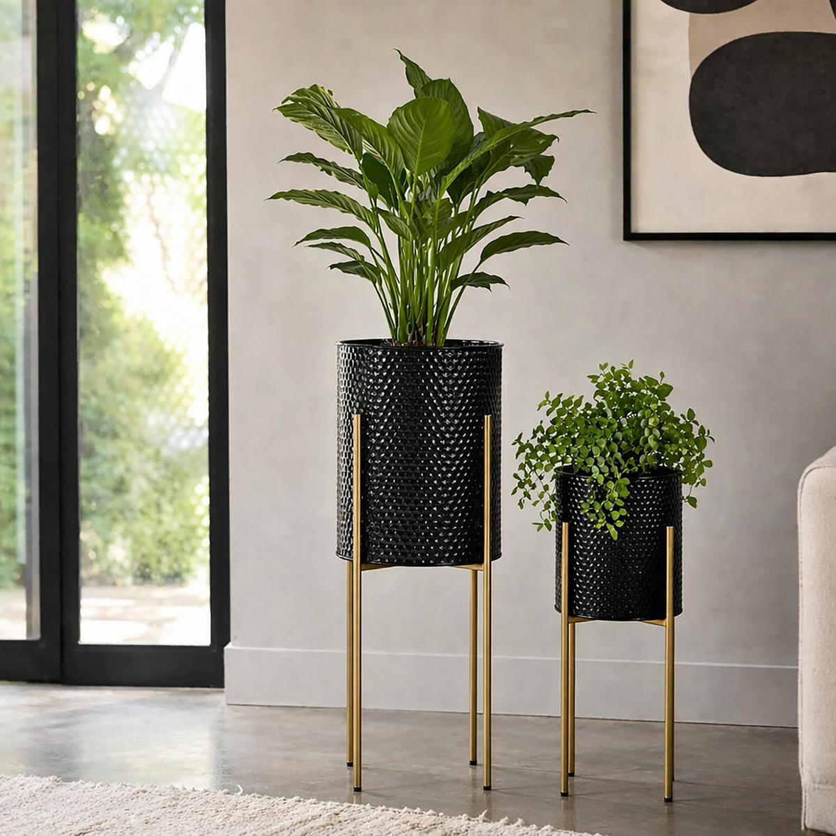 BLUMENSTÄNDER Schwarz-Gold 2er-Set Metall H 52 cm - Multicolor, Metall (22/52/22cm) - Relaxdays