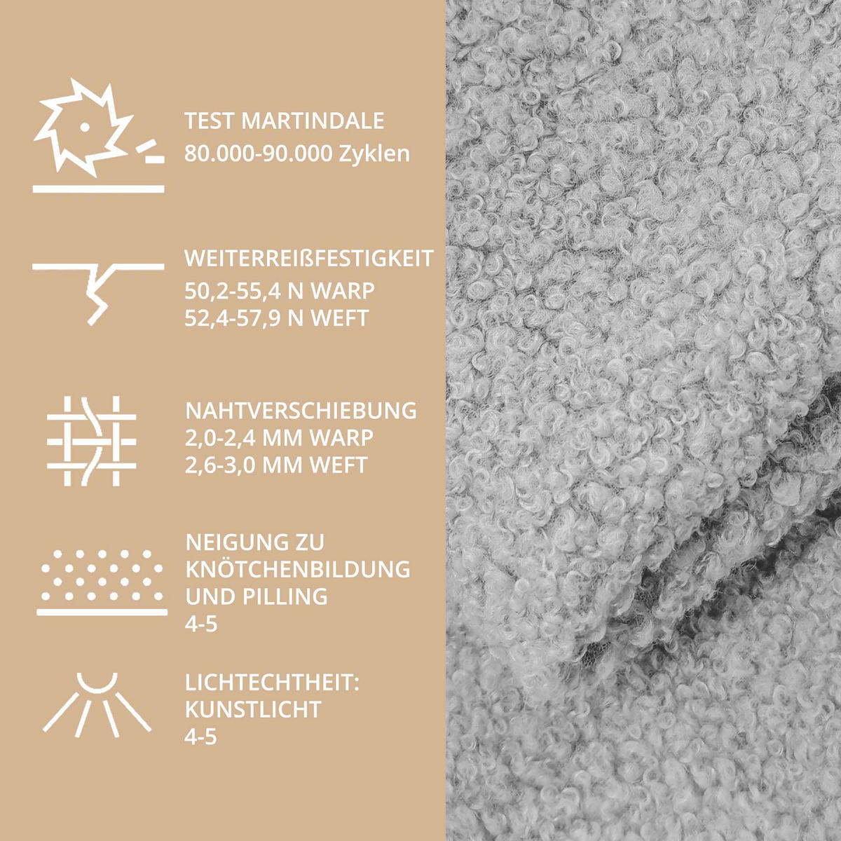 BOUCLESTOFF Quelle Hellgrau– 315 g/m², 140 cm breit, weich & robust, feuer- & UV-resistent - Hellgrau, Textil (140/100cm) - Dreamroots