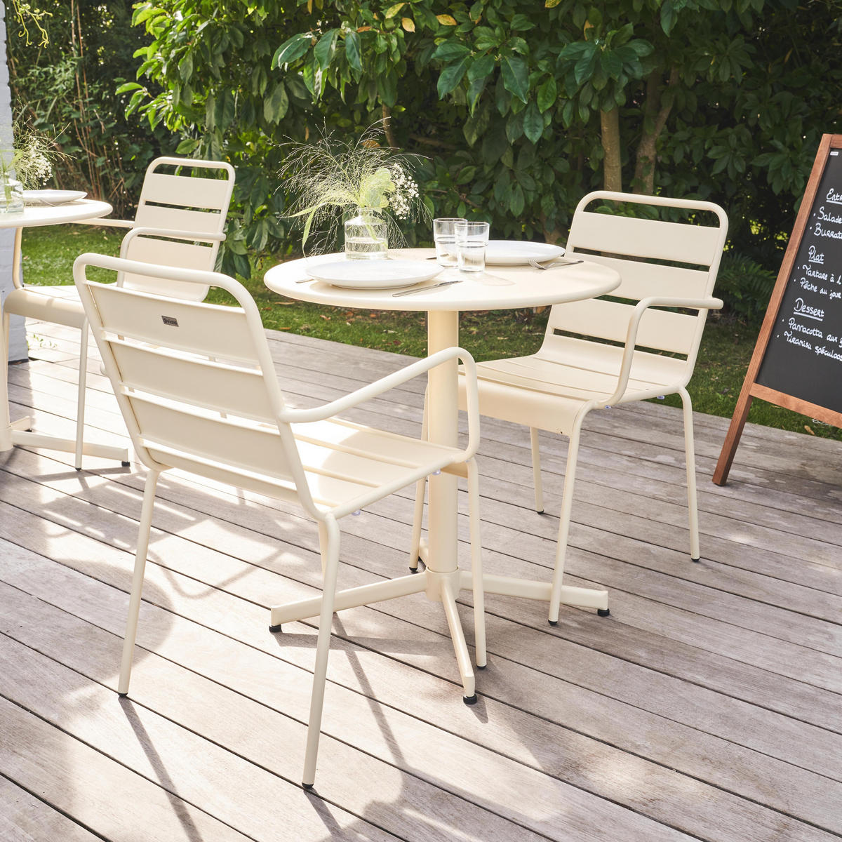 GARTENSET 3-tlg., Elfenbeinfarbe - Creme, Metall - Oviala