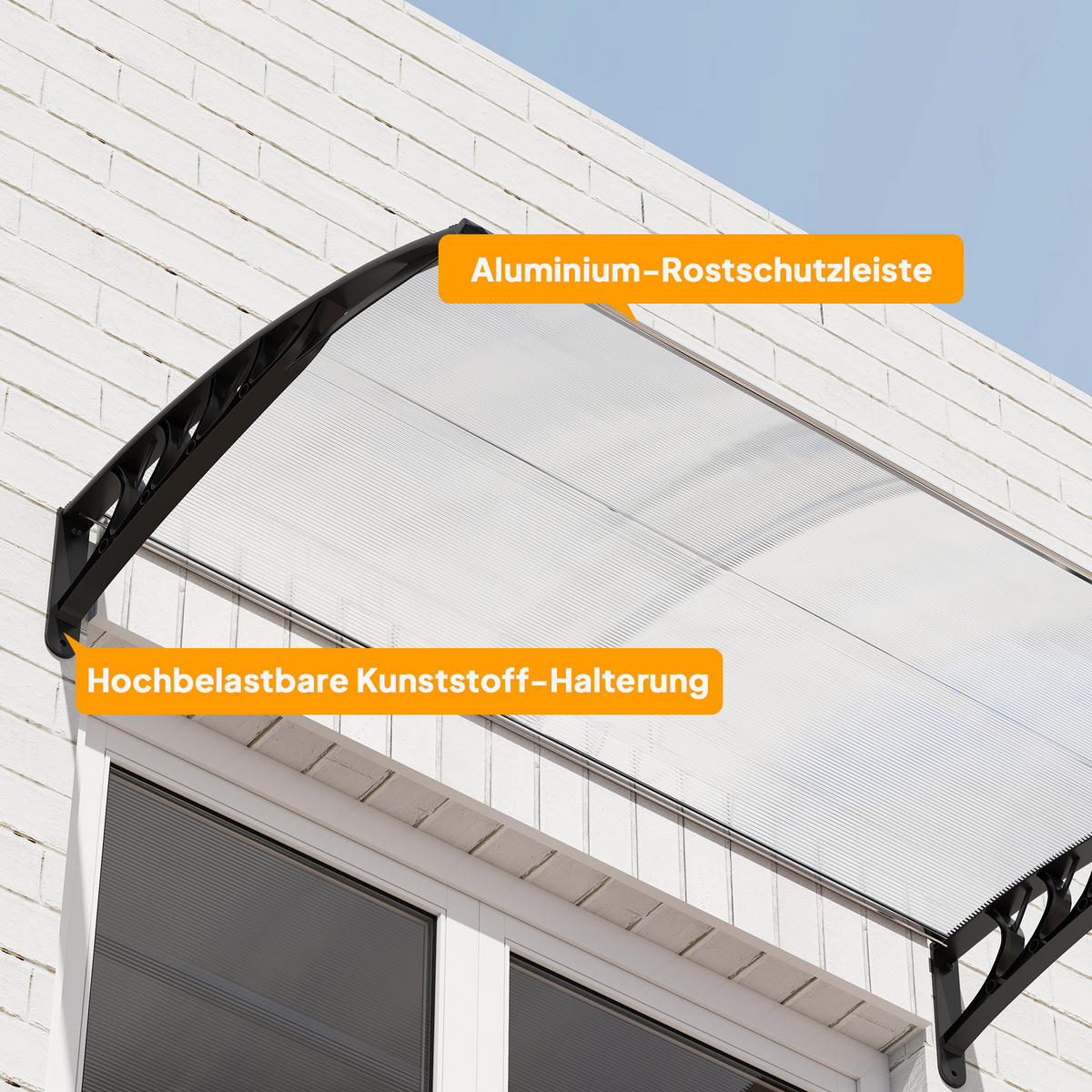 VORDACH DE-07503 UV- und wasserbeständig, gebogenes Polycarbonat Weiß - Weiß, Kunststoff/Metall (150/25/90cm) - ComfortXL