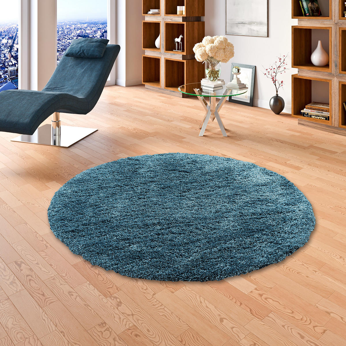 HOCHFLOR LANGFLOR SHAGGY TEPPICH LUXURY RUND - Blau, Textil (120/120cm) - Pergamon