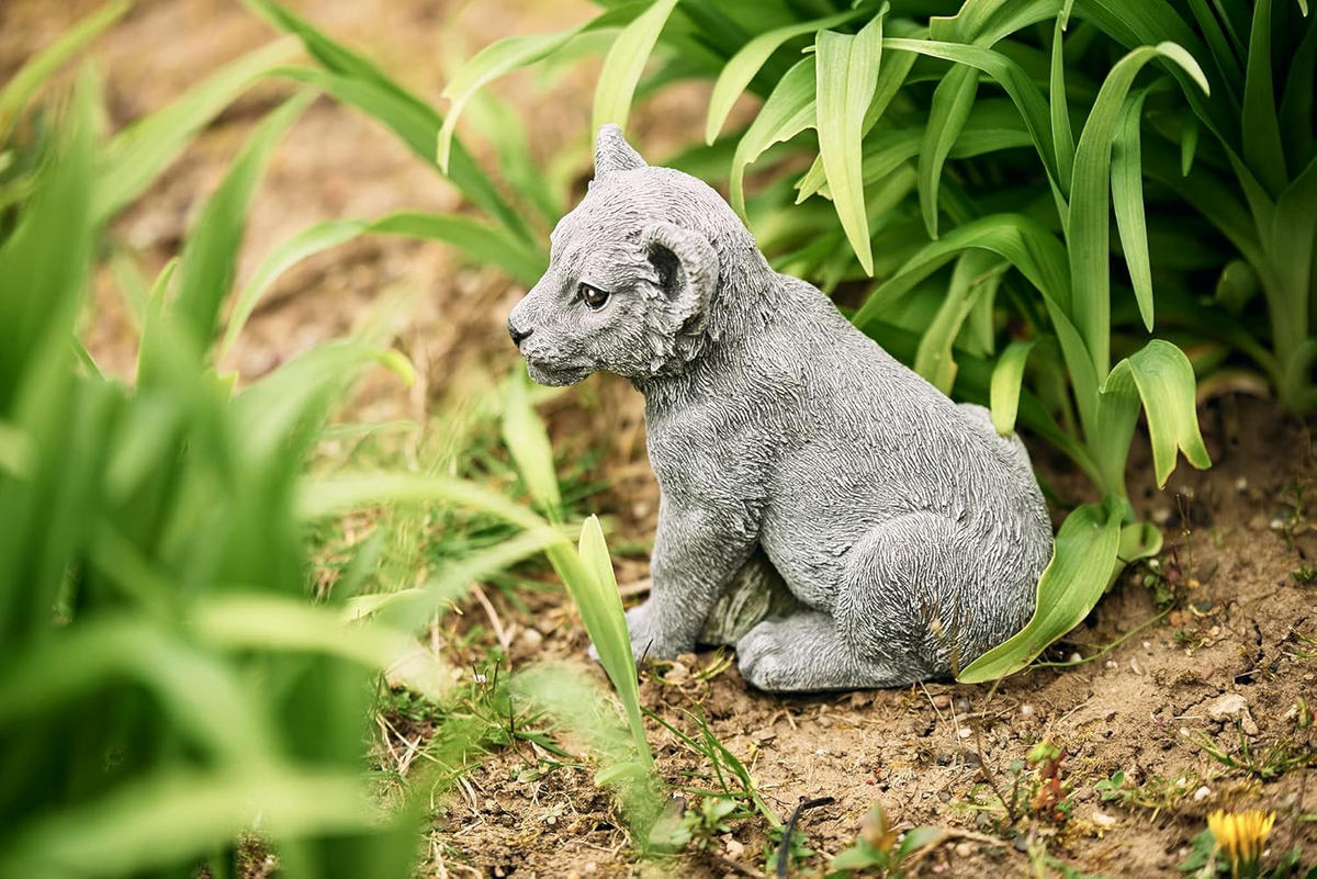 STEINFIGUR Löwe Löwenbaby frostfest wetterfest Steinguss - Grau, Stein (12/19/16cm) - stoneandstyle