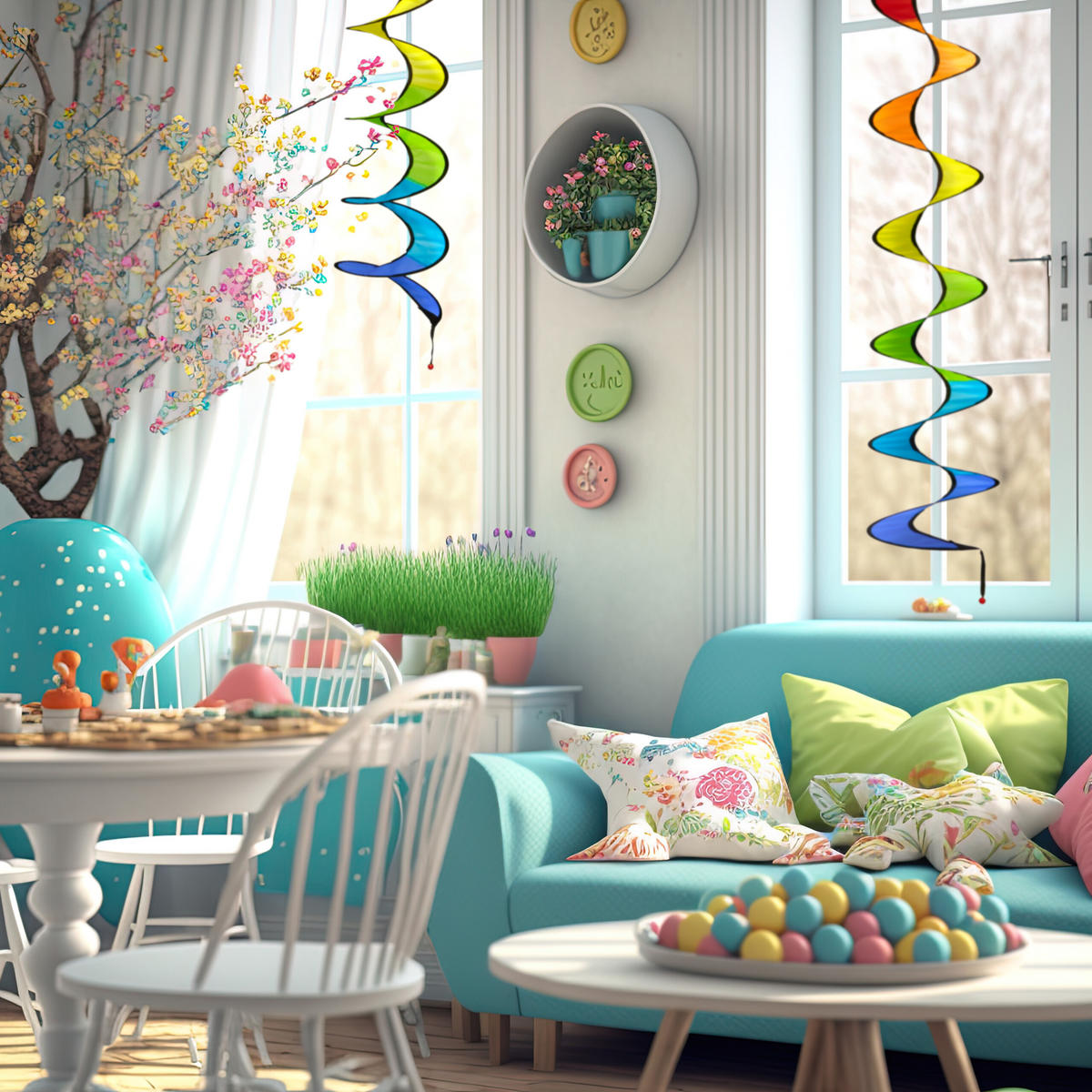 2XWINDSPIEL - Multicolor, Kunststoff/Textil (20/20/130cm) - Relaxdays