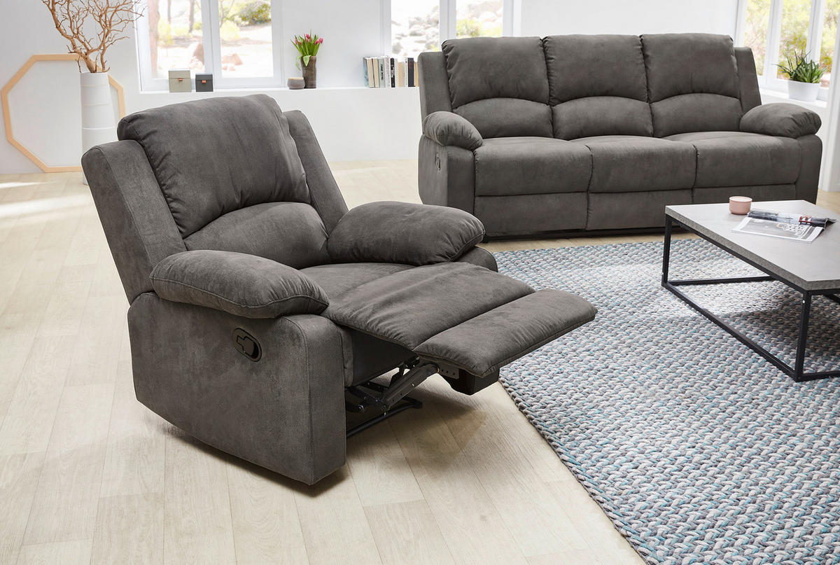 RELAX-FERNSEHSESSEL Federkern, Liegefunktion verstellbar durch halbautomatische Relaxfunktion B97/T87/H97 cm, Mikrofaser Vintage Anthrazit / 15129 - Anthrazit/Schwarz, Textil (97/97/87cm) - luma-home