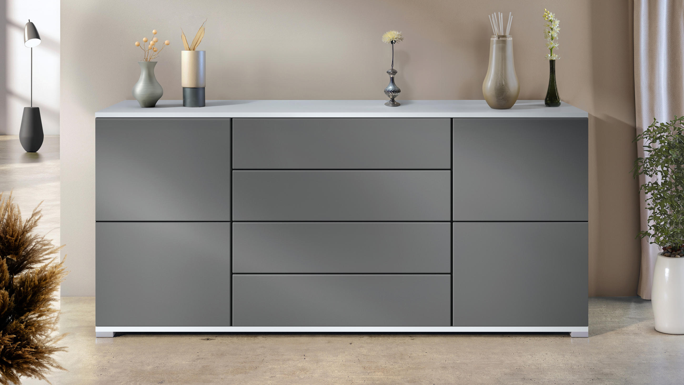 SIDEBOARD Rova Graphit Seidenmatt - Graphitfarben, Holzwerkstoff (166.5/75.5/35cm) - Vladon
