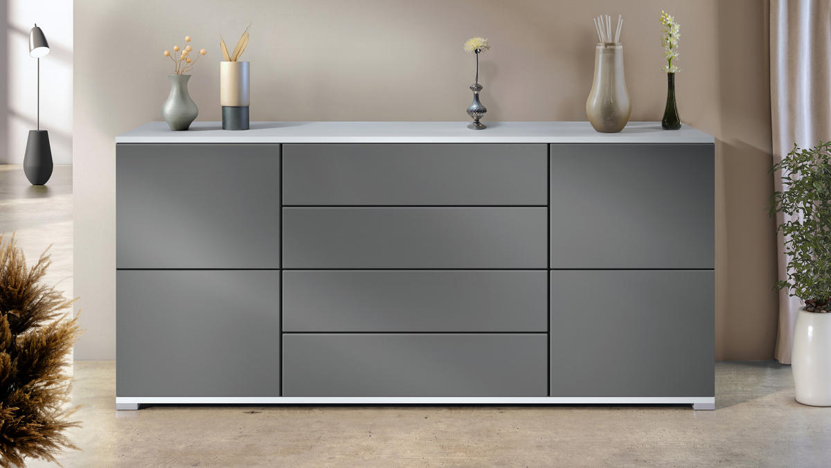 SIDEBOARD Rova Graphit Seidenmatt - Graphitfarben, Holzwerkstoff (166.5/75.5/35cm) - Vladon