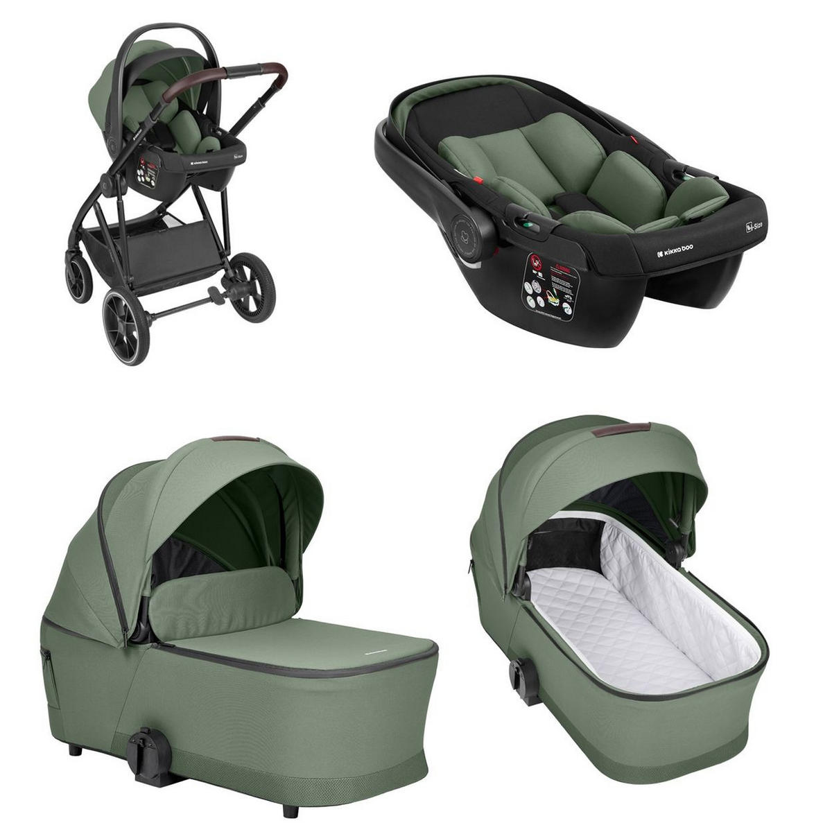 KOMBIKINDERWAGEN Chiara 3 in 1 grün Babyschale, Babywanne, faltbar, Tasche - Grün, Metall (95/58/108cm) - Kikka boo