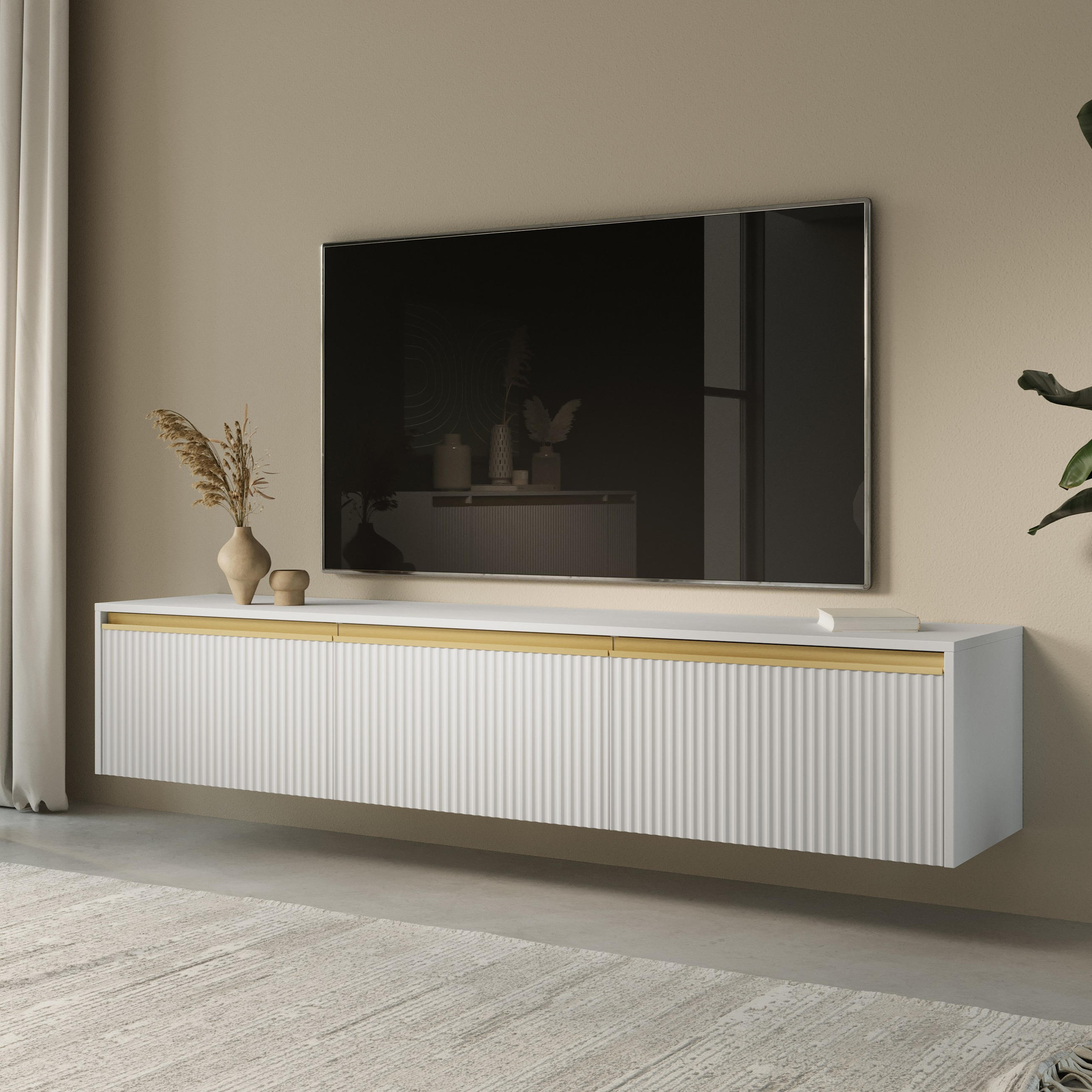 LOWBOARD MAESTRO 180x39x42 cm mit 3 Türen Weiß - Weiß, Holzwerkstoff (180/42/39cm) - MASSENO