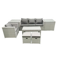 BALKONMÖBEL-SET Polyrattan Hellgrau-Mix 6-teilig - Hellgrau/Grau, Glas/Kunststoff - Fimous