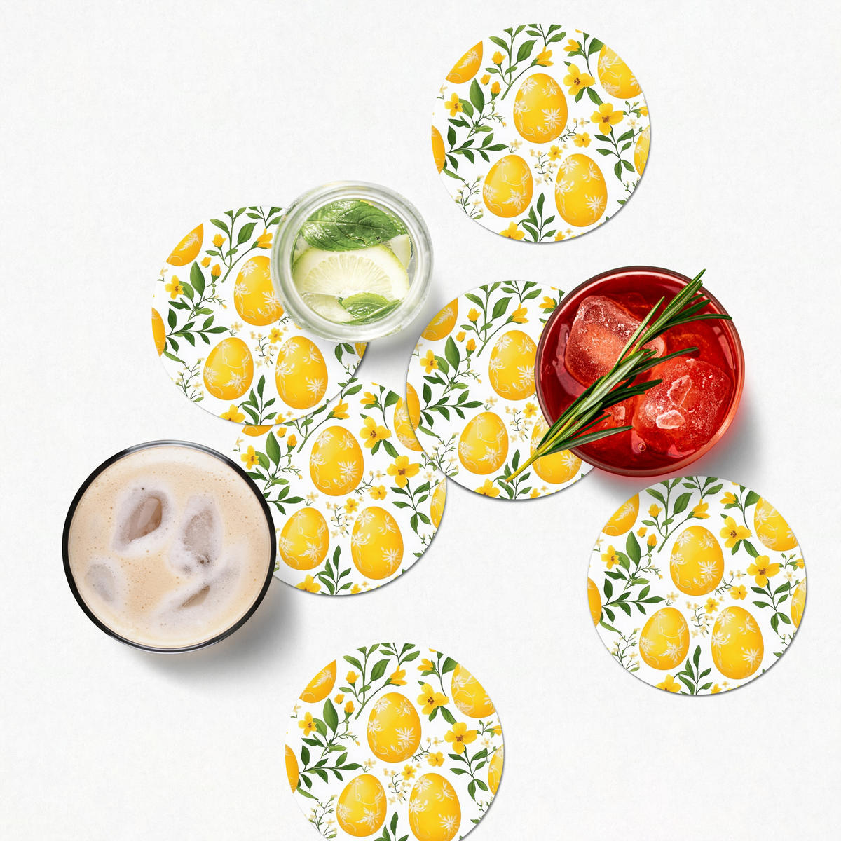 GLASUNTERSETZER Blumen - Ostereier - Gelb 10x10 cm - Gelb, Naturmaterialien (10/0.2cm) - MuchoWow