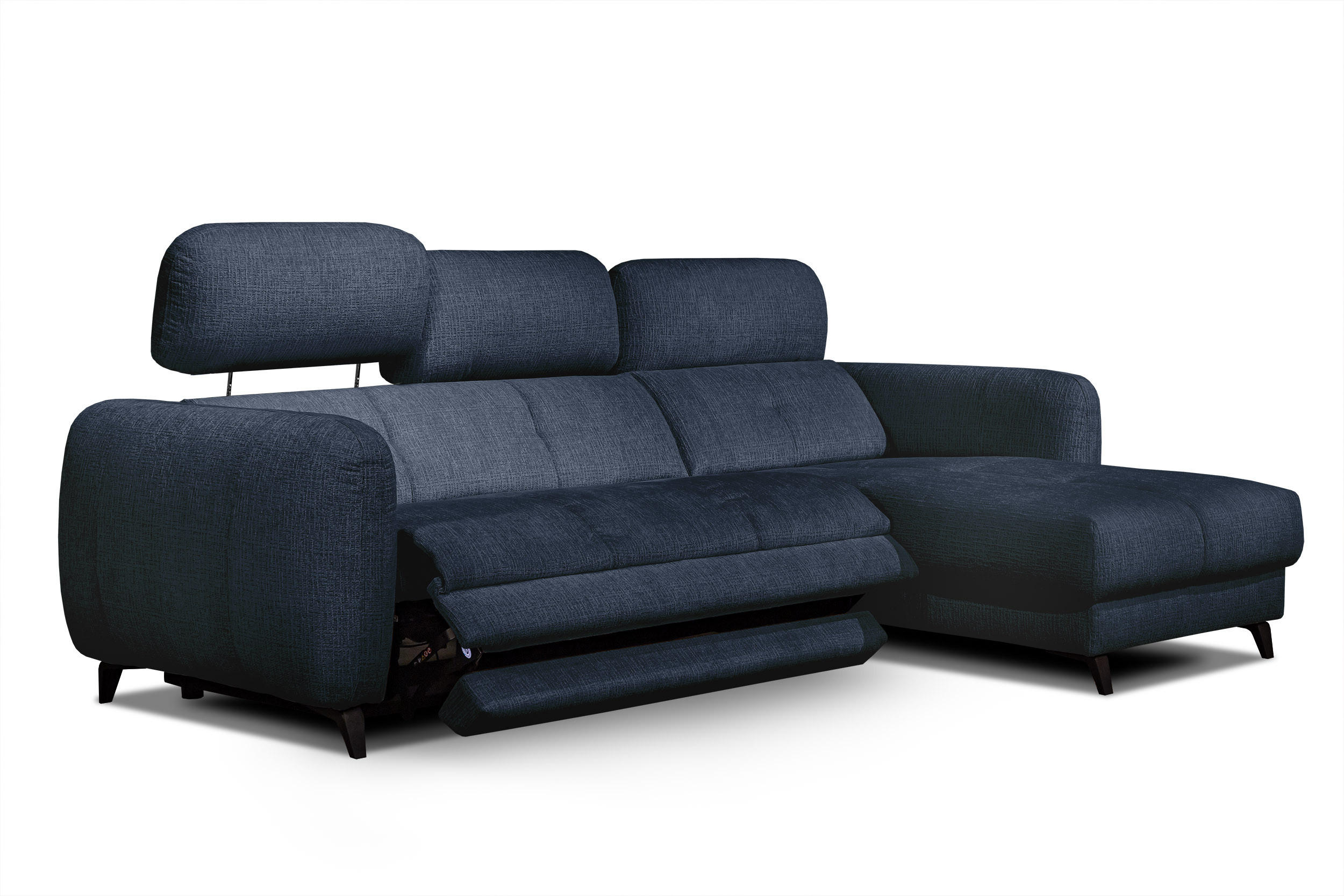ECKSOFA SVEN 3-Sitzer, 1 Relax XL, verstellbare Kopfstützen, navy blue - Schwarz/Dunkelblau, Holzwerkstoff/Textil (256/163cm) - Courtois Laville