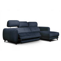 ECKSOFA SVEN 3-Sitzer, 1 Relax XL, verstellbare Kopfstützen, navy blue - Schwarz/Dunkelblau, Holzwerkstoff/Textil (256/163cm) - Courtois Laville