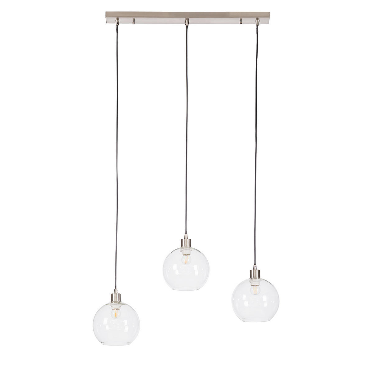 PENDELLEUCHTE - Glas / Eisen - 3-flammig - Silberfarben, Glas/Metall (20/70/150cm) - home24