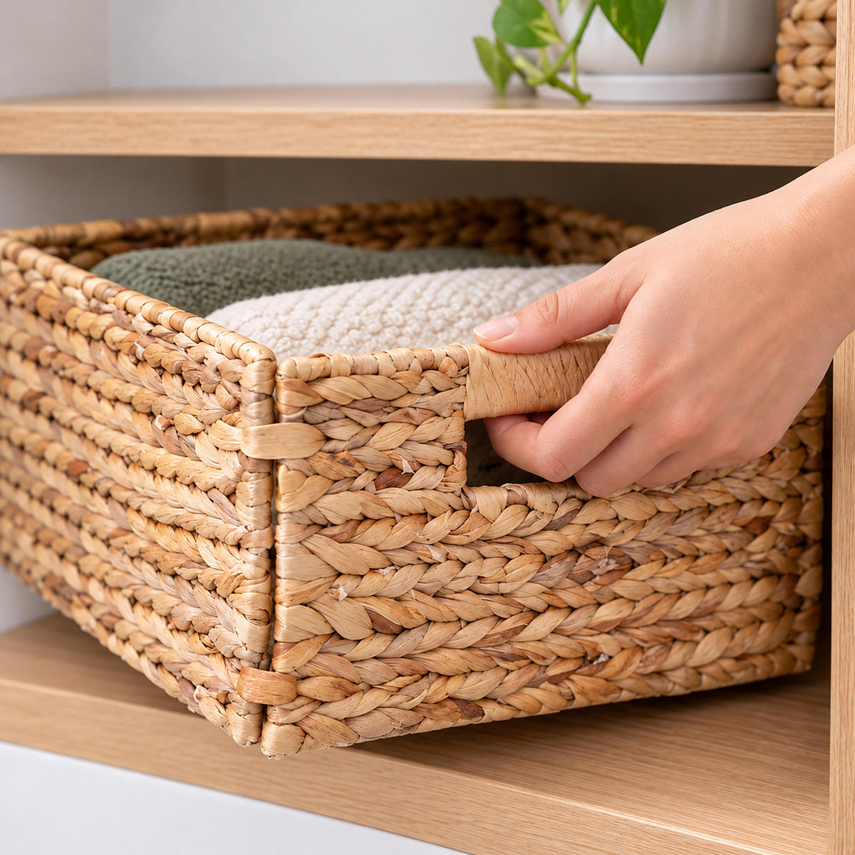 KOŠ Přírodní 4dílné-Set vodní hyacint - světle hnědá, kov/textil (30/34/15cm) - Relaxdays