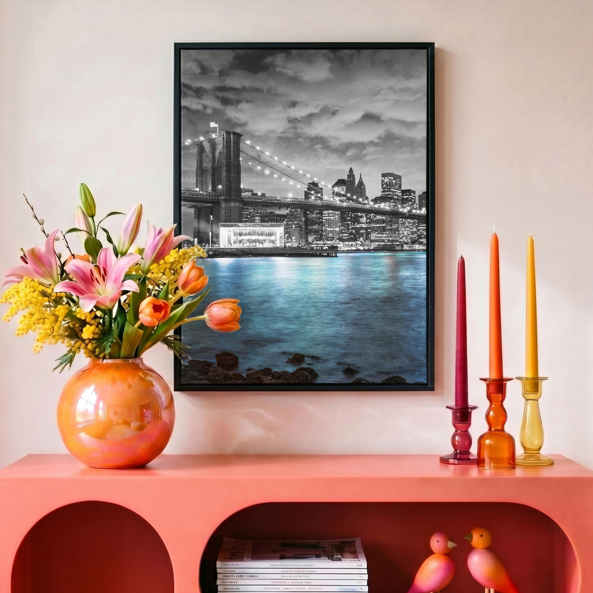 LEINWAND Bilder mit Rahmen - New York - Skyline - Stadt - Blau - 30x40 - Blaugrau, Textil (30/40cm) - MuchoWow