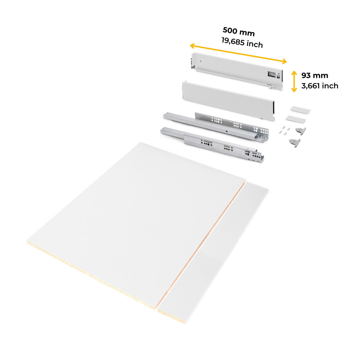 SCHUBLADEGARNITUR Vertex für Küche oder Badezimmer, Höhe 93mm, mit Einlegeböden, Modul 900mm, Weiß lackiert - Weiß, Metall (1.5/9.3/50cm) - EMUCA