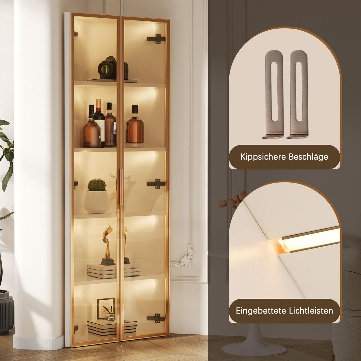 VITRINE 62cm Weiß Glas LED Eckvitrine modern - Weiß, Holzwerkstoff (62/160/35cm) - FLIEKS