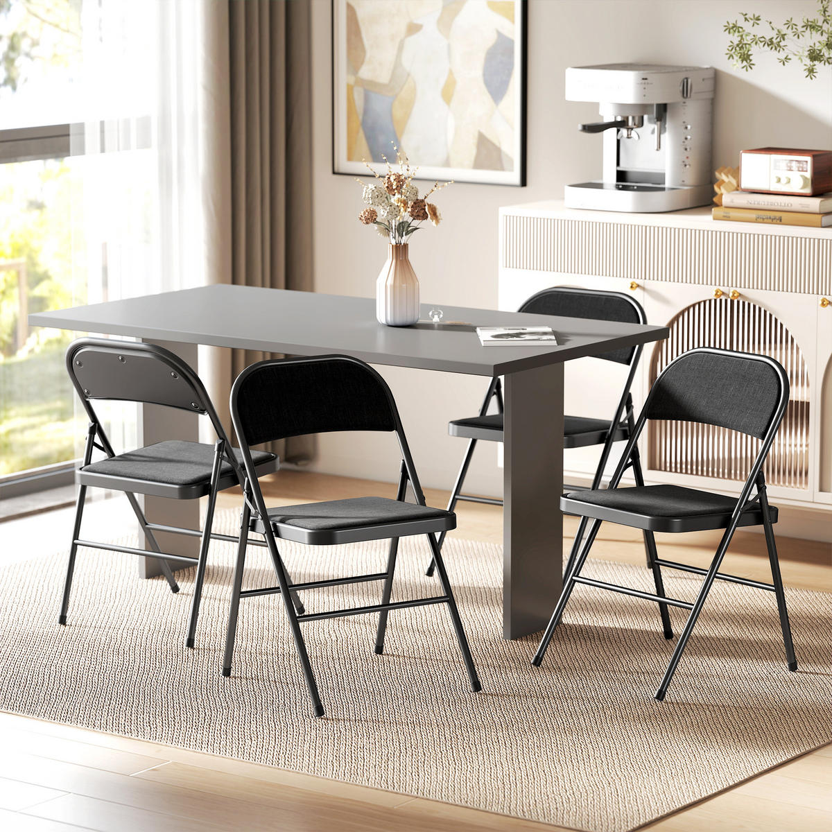 KLAPPSTUHL 4er Set Polyester Stahl Schwarz - Schwarz, Kunststoff (45/78/46cm) - HOMCOM