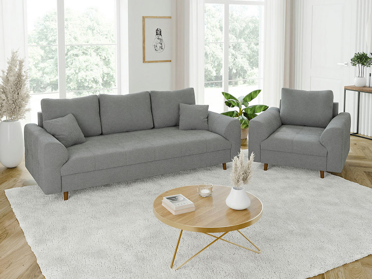 3-SITZER-SOFA Henrik Grau Boucle - Braun/Grau, Holz/Textil (210/81/93cm) - S-Style Möbel