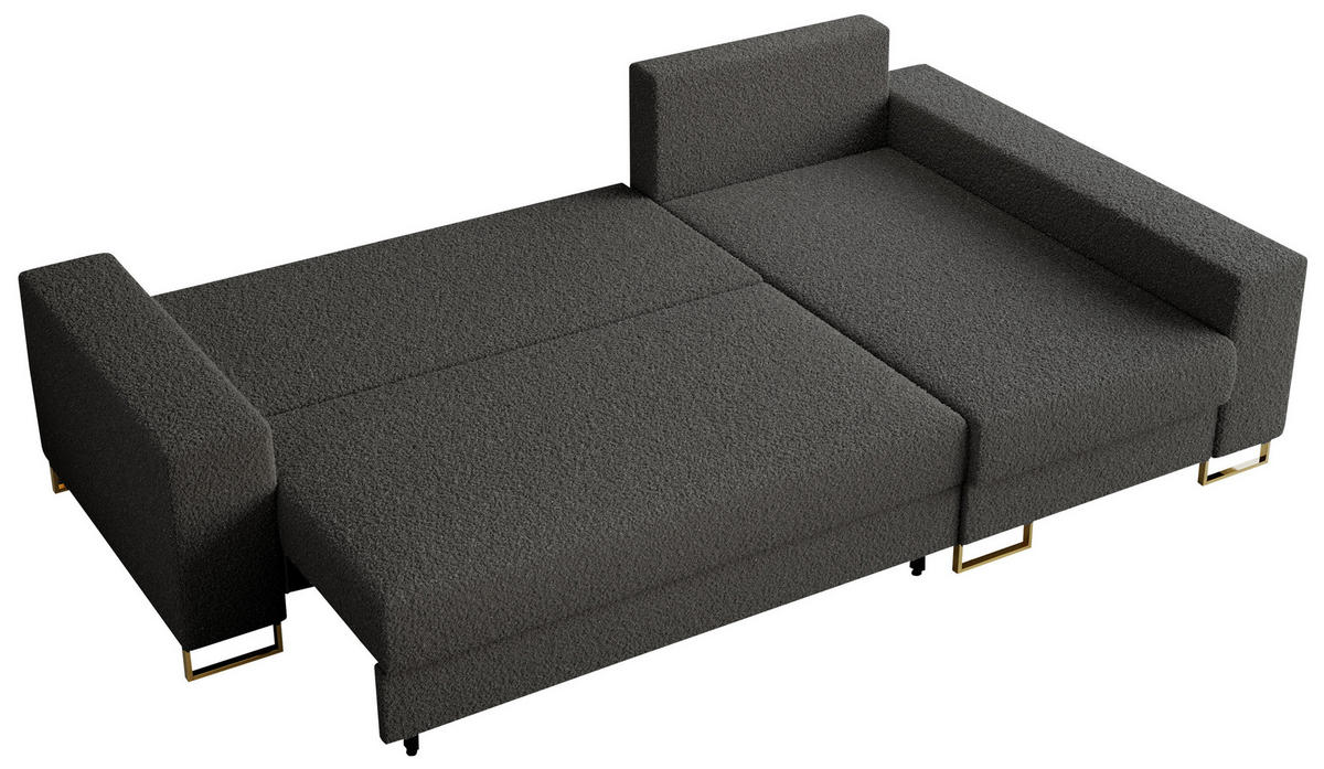 ECKSOFA Dorian Boucle Dunkelgrau - Dunkelgrau/Goldfarben, Textil/Metall (242/138cm) - MKS