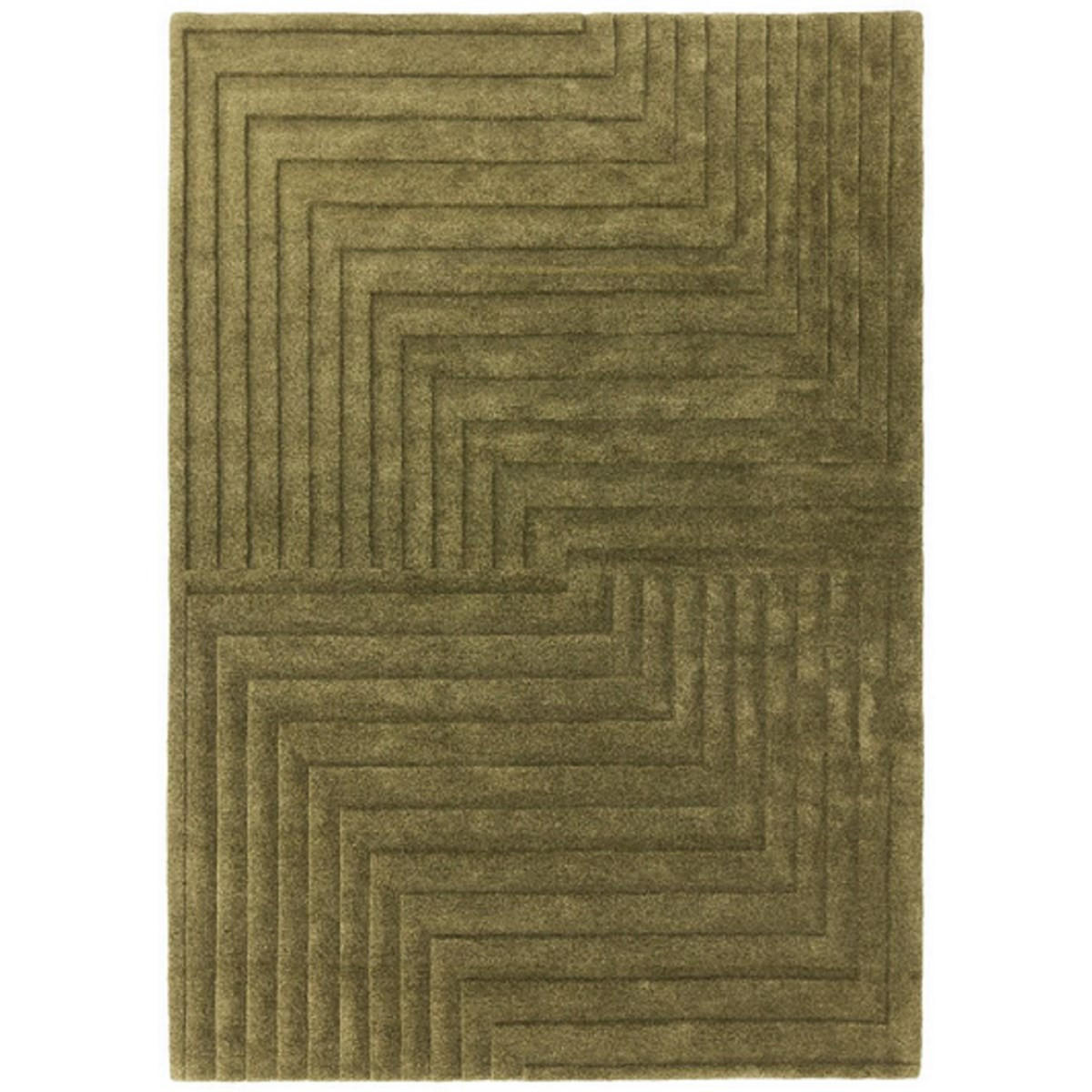 TEPPICH Einfarbiger aus reiner Wolle, handgetuftet, Reliefmuster SQUARE Grün 120 x 170 cm - Grün, Naturmaterialien (120/170cm) - Novatrend