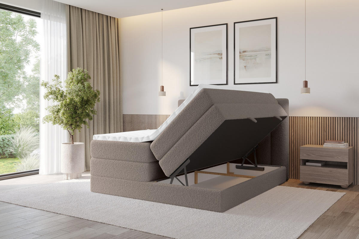 BOXSPRINGOVÁ POSTEL s matrací H3/H4 - OTTA KING - 120x200 cm Hnědá - hnědá, kompozitní dřevo (120/200cm) - ALTDECOR