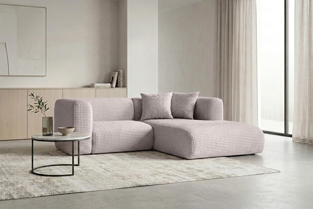 ECKSOFA L-Form mini, Chenille-Stoff Cremona, Hellgrau, Rechts, GRETA - Hellgrau, Holz (226/179cm) - Kaiser Möbel