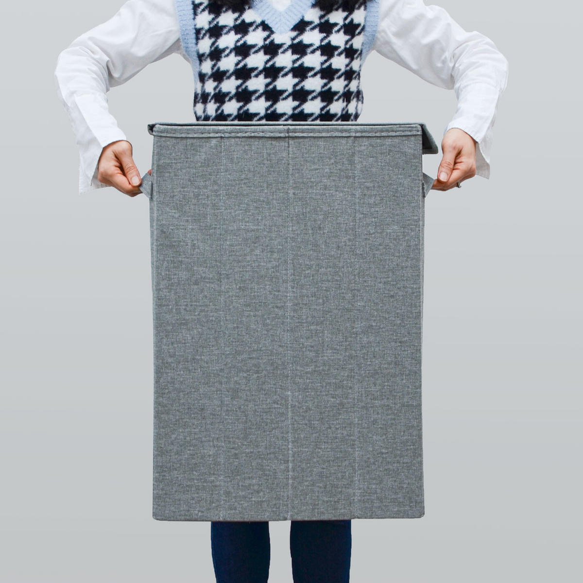 WÄSCHEKORB faltbar 19/40/60 Hellgrau mit Druck - Grau, Kunststoff (21/66/42cm) - Dunedesign