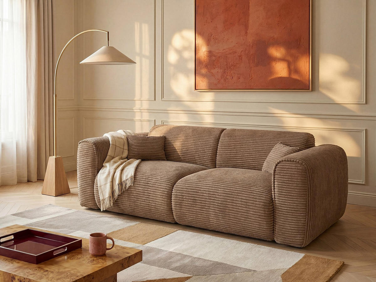 SCHLAFSOFA - 3 Personen - samt - taupe Pognia - Taupe, Kunststoff/Textil (216/73/100cm) - Vente-Unique