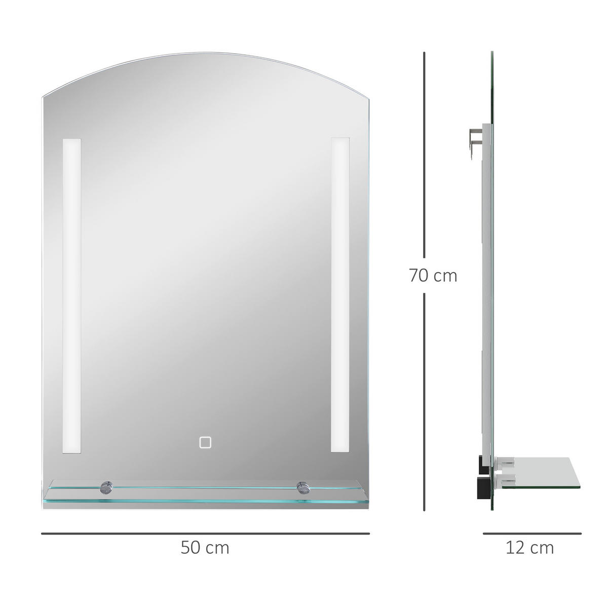 BADSPIEGEL mit Beleuchtung, Wandspiegel mit 3 Lichtfarben, IP44 Lichtspiegel - Silberfarben, Glas (12/70/50cm) - Kleankin