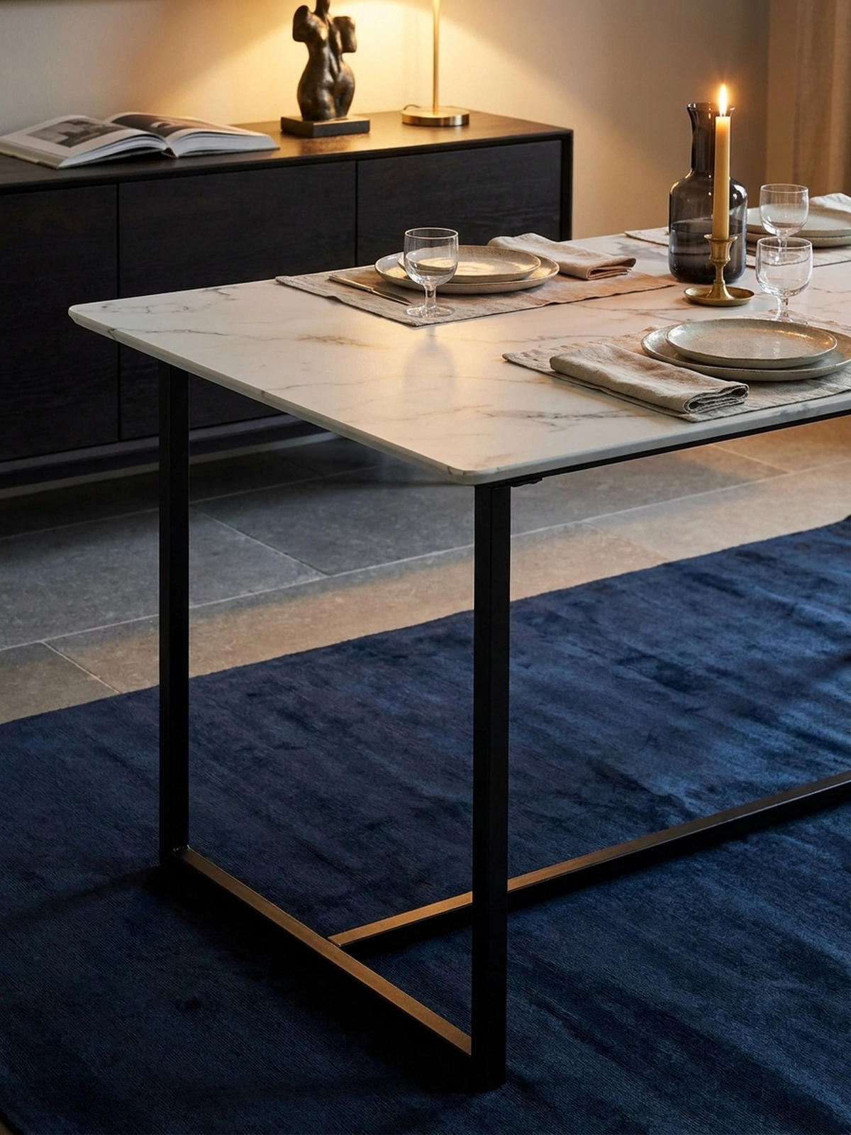 ESSTISCH Marmoroptik Metall Rechteckig Modern Klein, Weiß 160x80x76 cm - Schwarz/Weiß, Holzwerkstoff/Metall (80/160/76cm) - KADIMA DESIGN