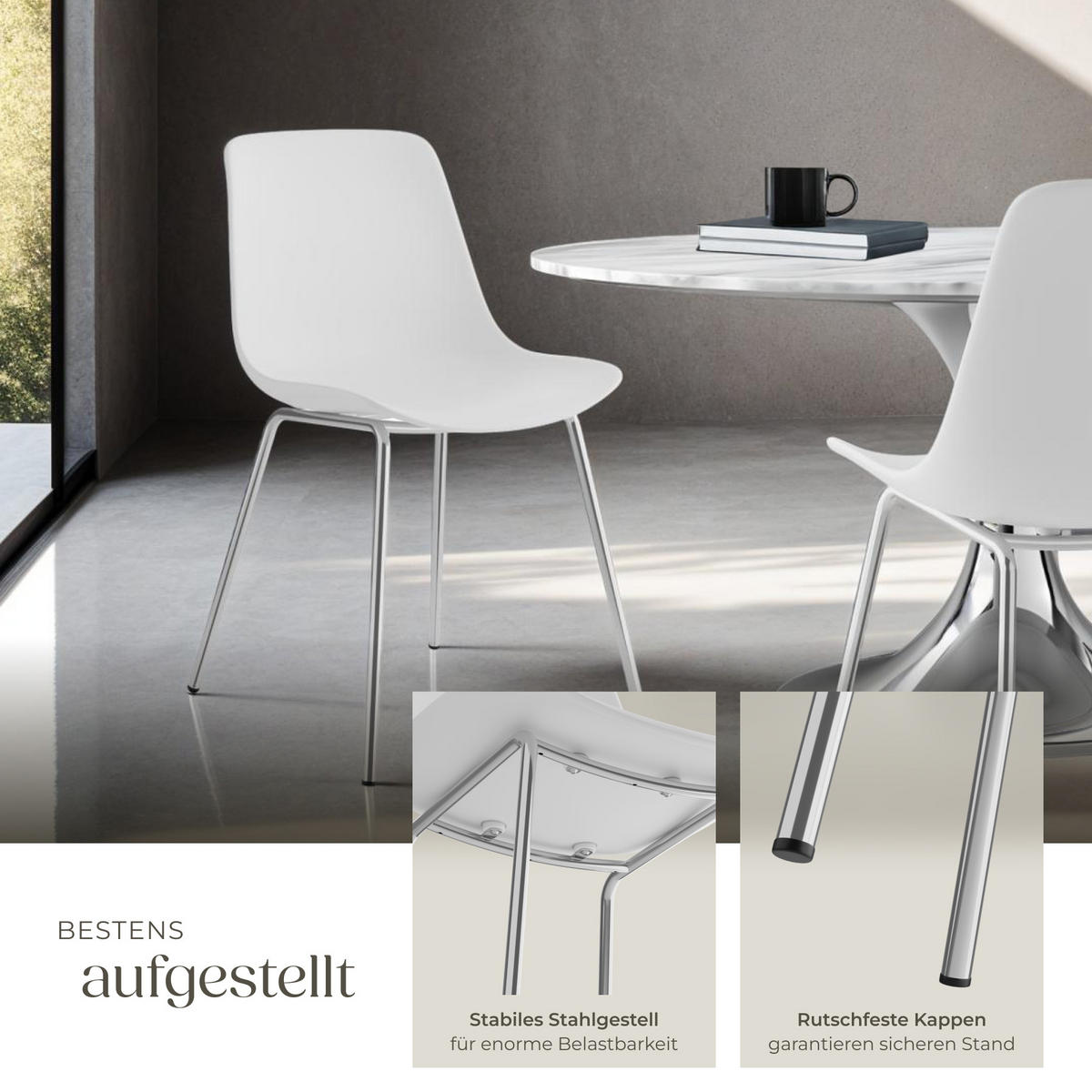 KUNSTSTOFFSTUHL 4er Set Mave 46 x 55 x 80 5 cm weiß/chrom - Weiß, Textil (46/80.5/55cm) - tectake