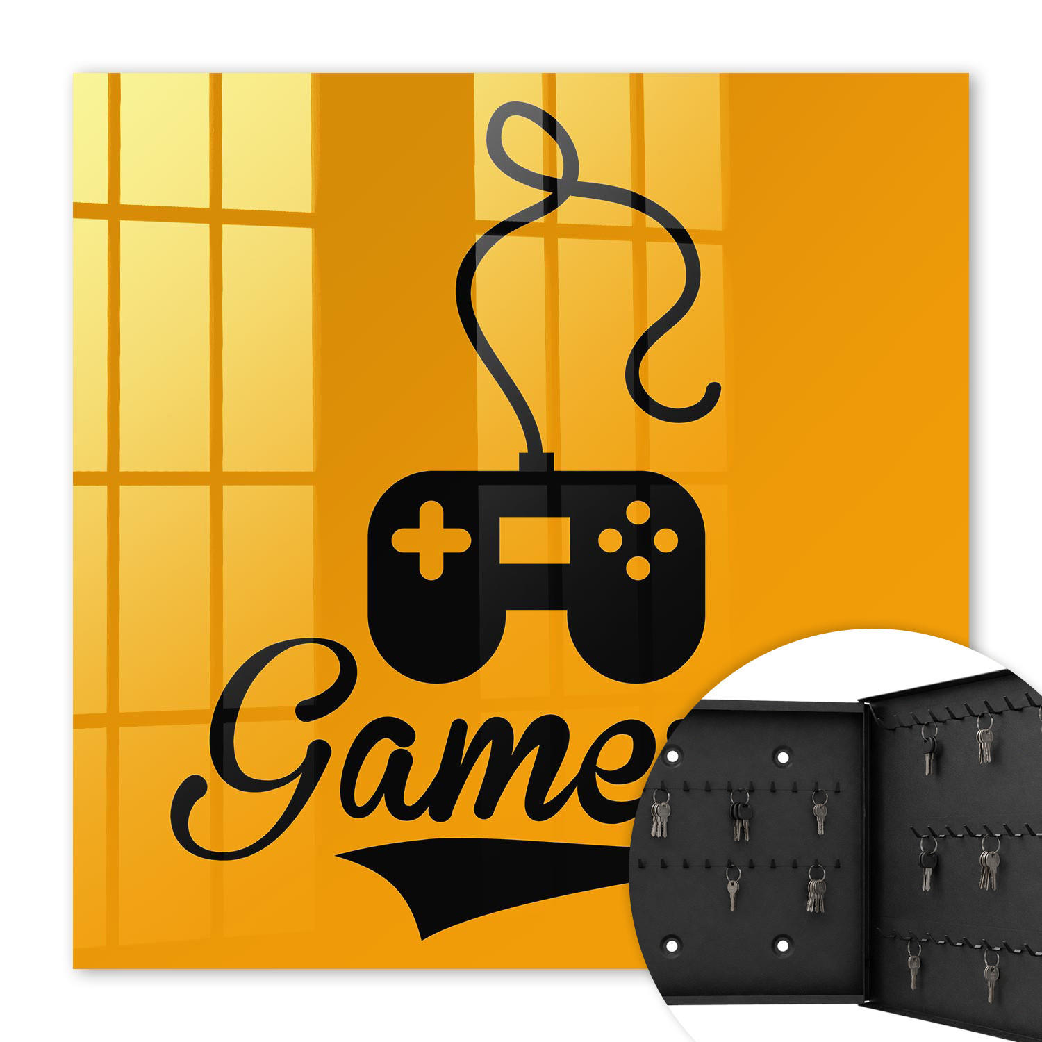 SCHLÜSSELBOX Schwarz 30x30 cm- Türöffnung nach rechts - Pad und das Wort GAMER - Orange, Metall (30/30/5cm) - TULUP