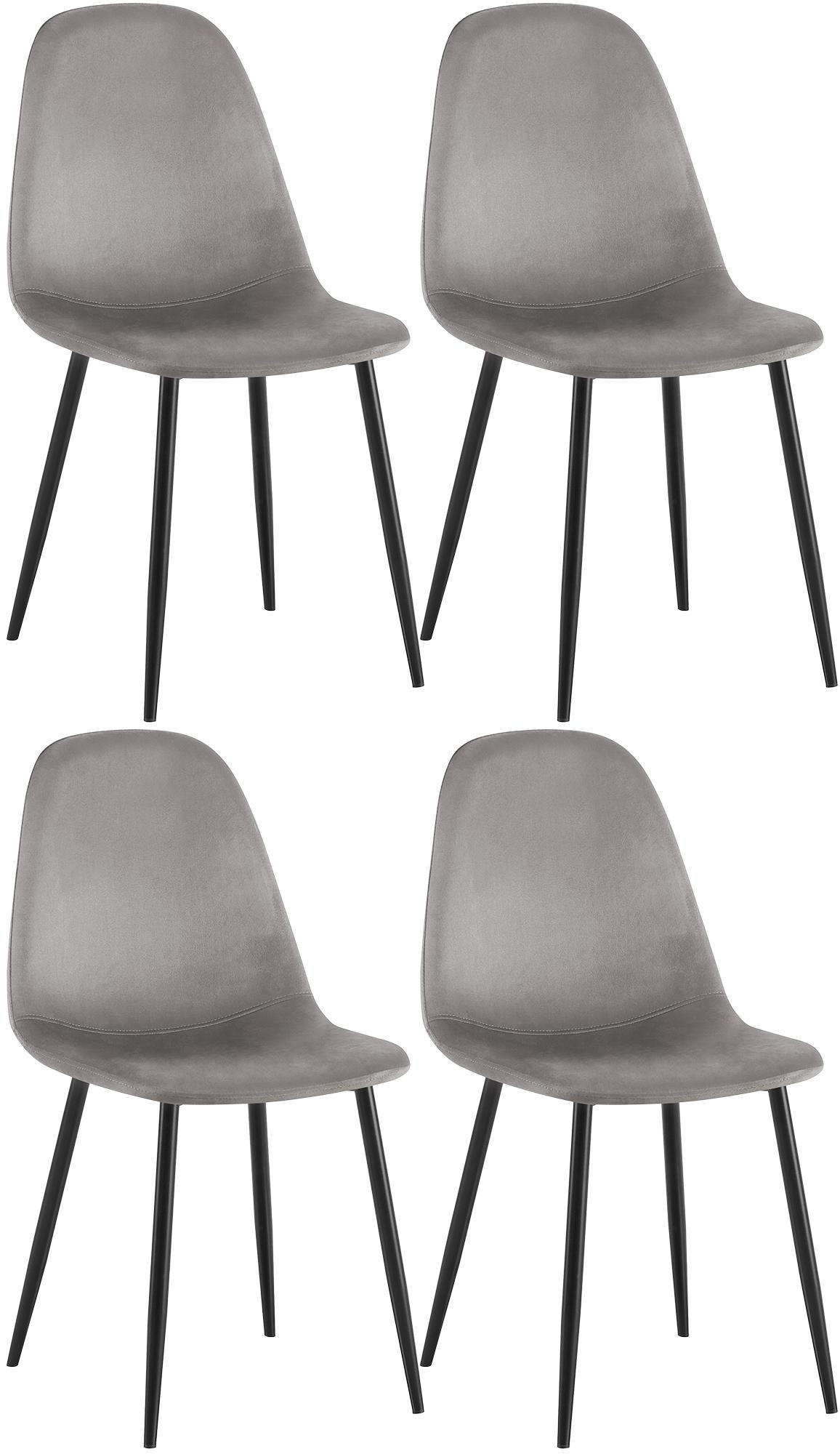 STUHL 4er Set Samt Grau - Schwarz/Grau, Textil/Metall (44/88/51cm) - CLP