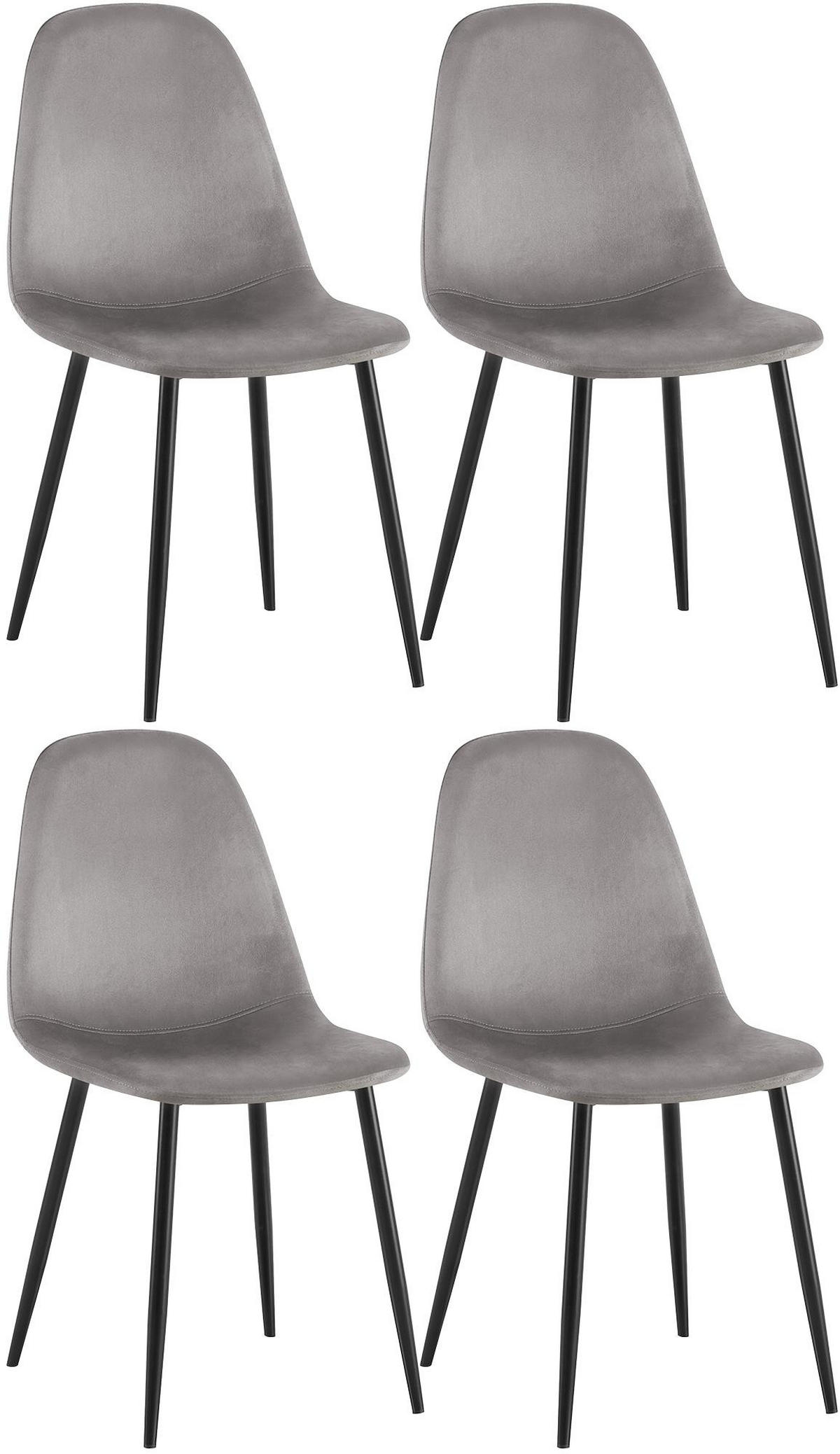 STUHL 4er Set Samt Grau - Schwarz/Grau, Textil/Metall (44/88/51cm) - CLP