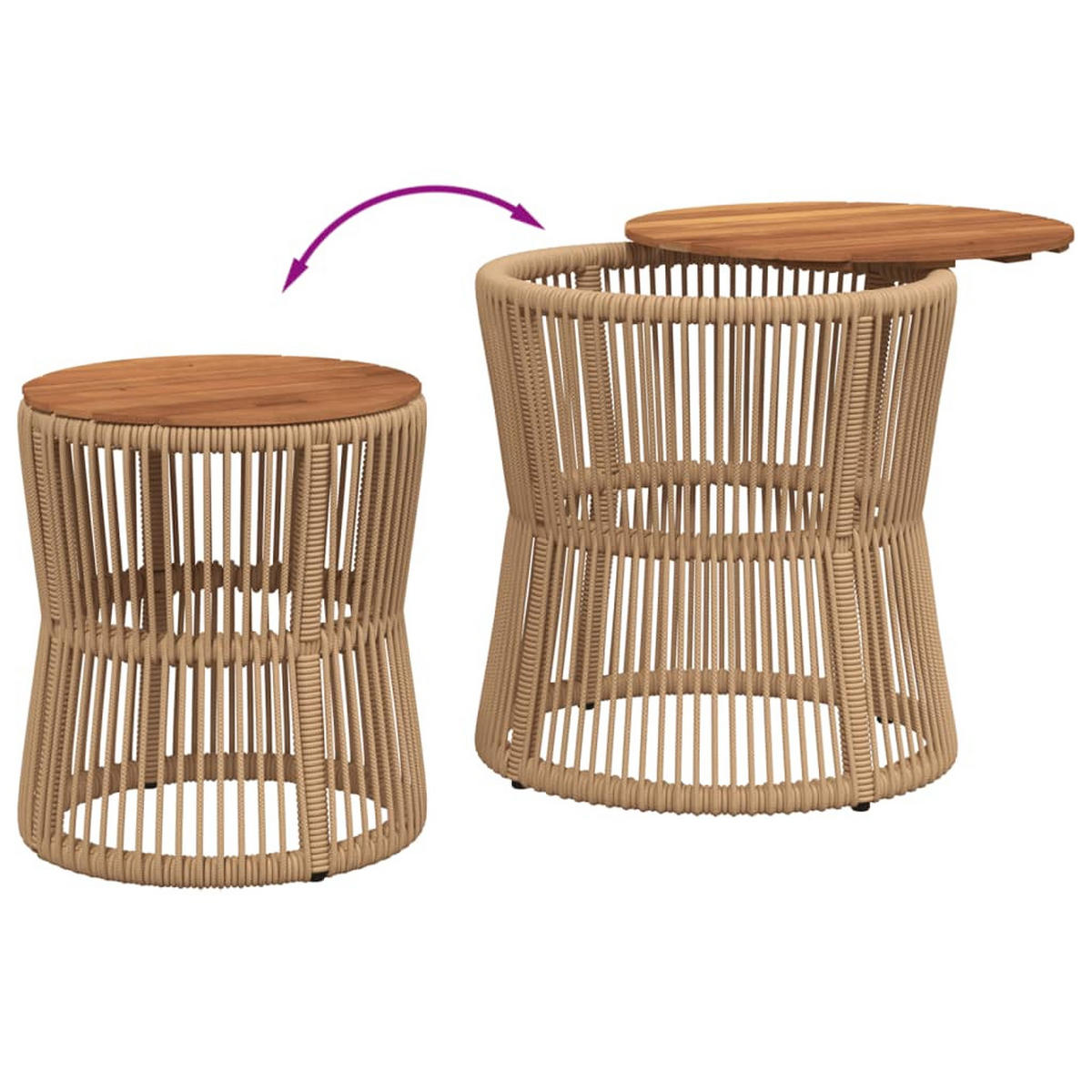 GARTEN-BEISTELLTISCHE 2 Stk. Mit Holzplatte Beige Poly Rattan - Beige, Kunststoff (50/50/50cm) - vidaXL