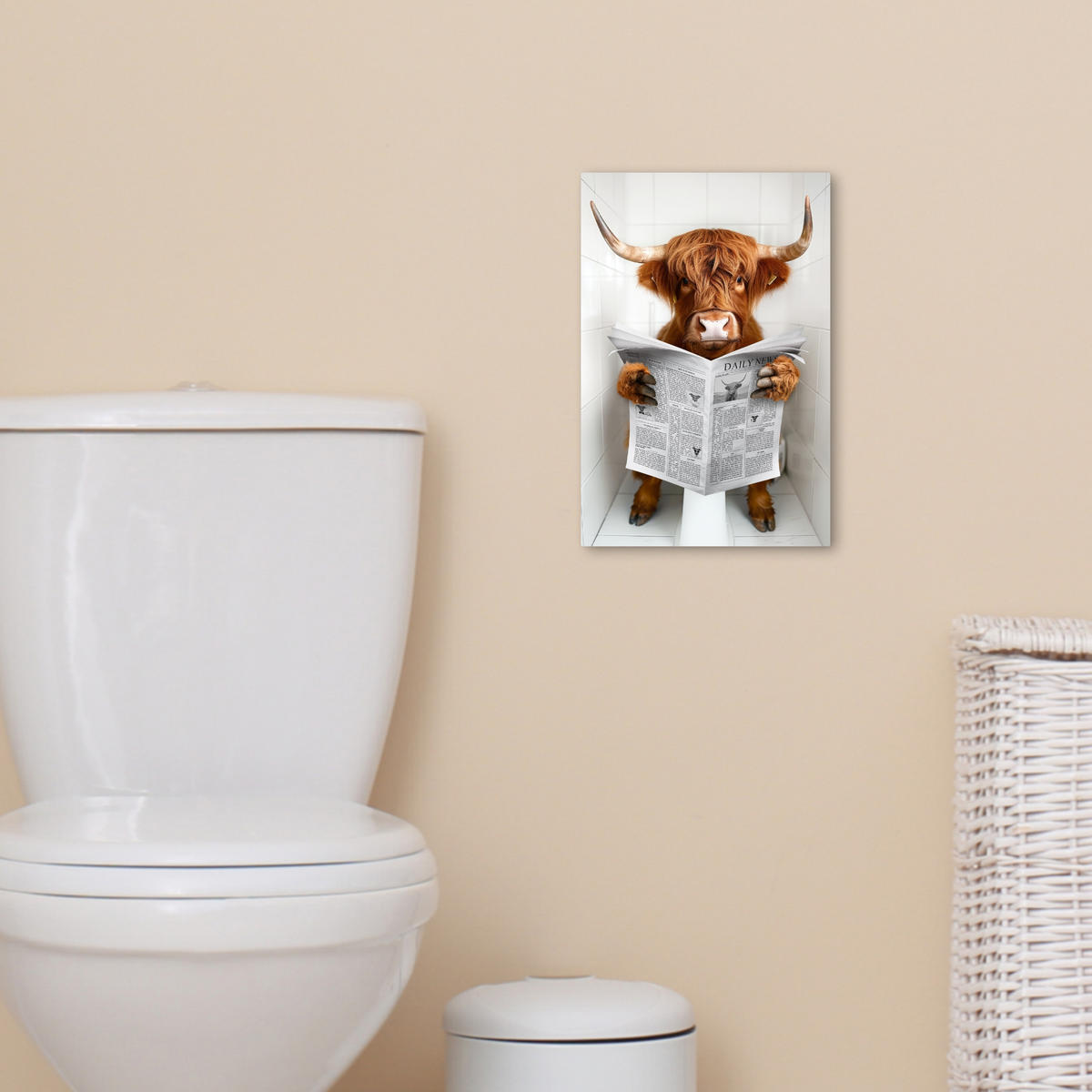 LEINWANDBILD Schottischer Highlander - Tier - Zeitung - Toilette 20x30 cm - Kastanienfarben, Textil (20/30cm) - MuchoWow