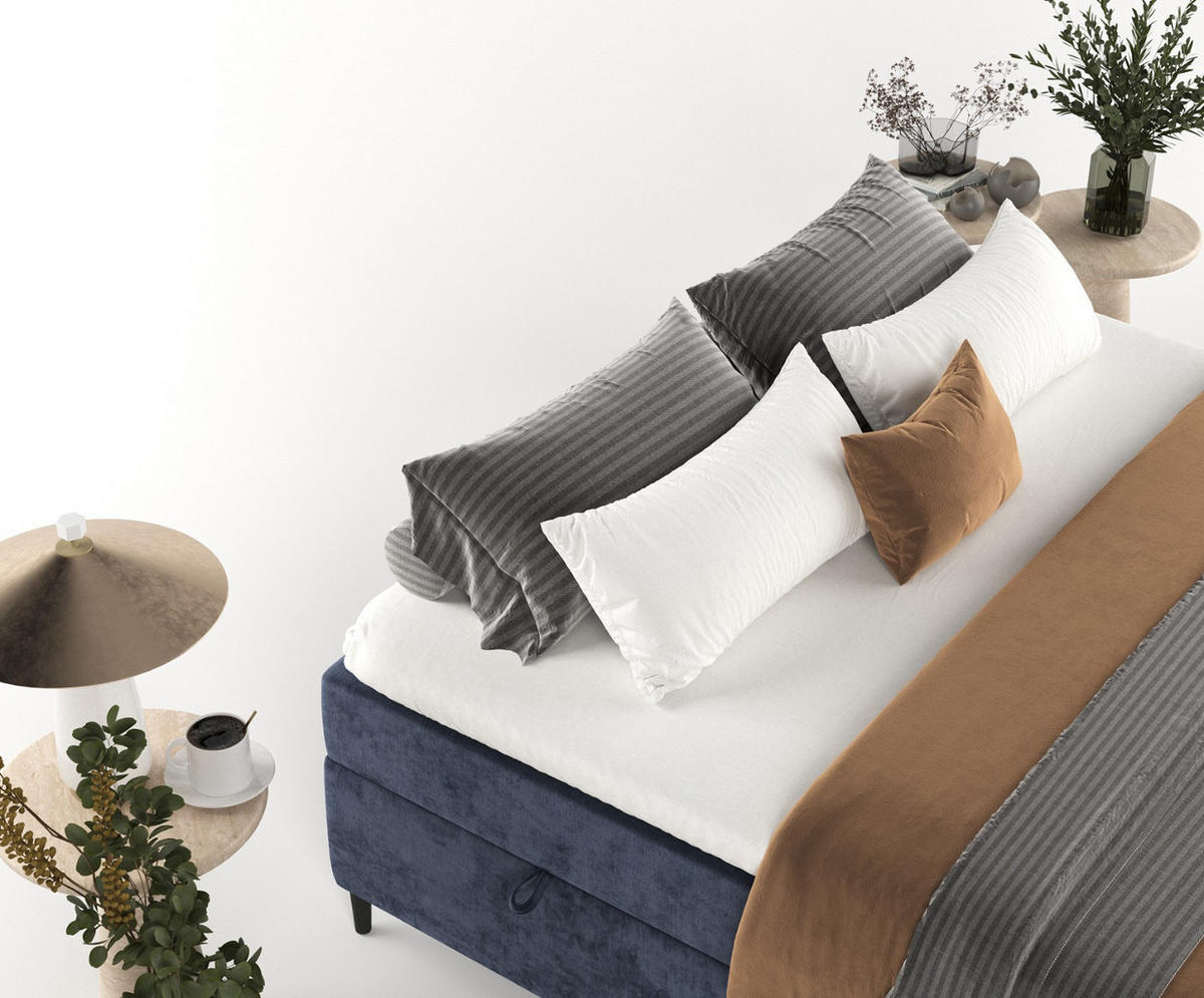 BOXBETT Theo 140/200 cm Marineblau im Lotta Stoff - Schwarz/Dunkelblau, Holz/Holzwerkstoff (140/200cm) - AltaBeds