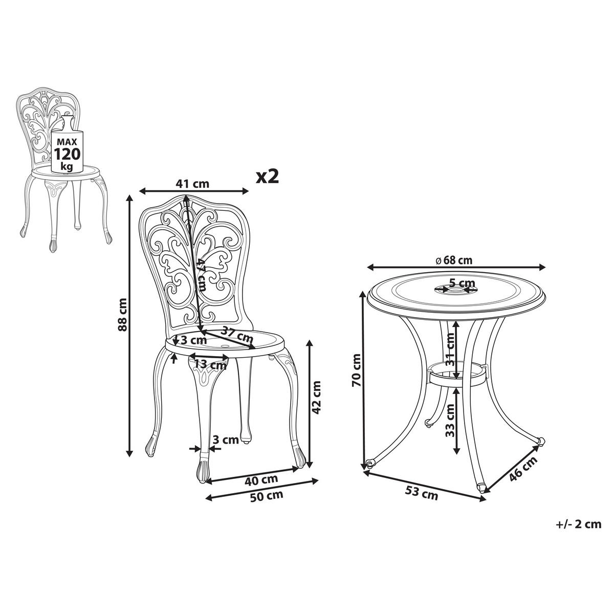 BISTRO-SET 2-Sitzer Braun Triora/Andalo - Braun, Metall - Beliani