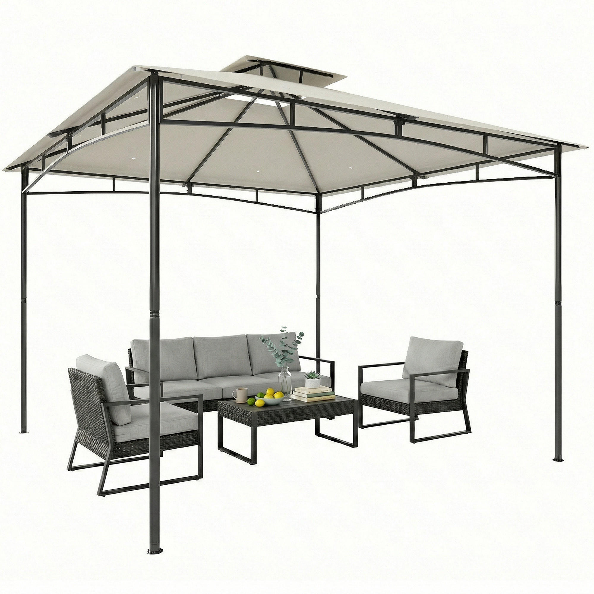 PAVILLON 3x3m Wasserabweisend Stabil Winterfest Gartenpavillon mit zurückziehbar Obenrahmen Doppeldach Cremeweiß - Creme, Textil (300/285/300cm)