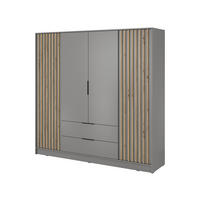 KLEIDERSCHRANK 200 cm Fioro - 4 Türen, Lamellen, Schubladen, Grau - Grau, Holz (205/200/51cm) - Emporius