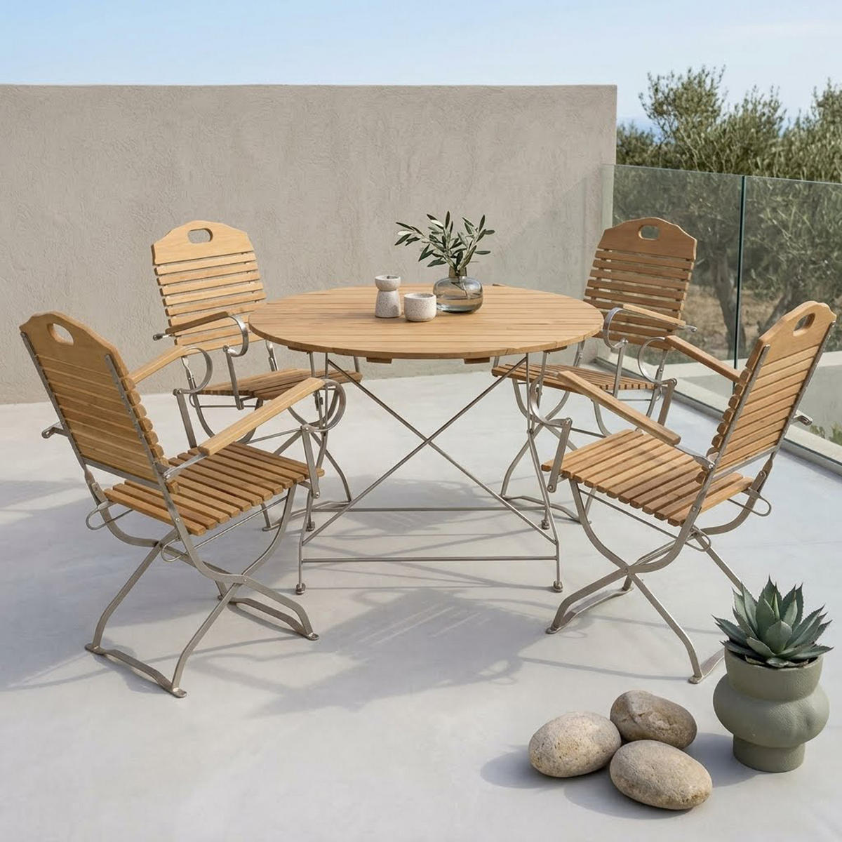 SITZGRUPPE Bad Belzig - Kurgarten - GARTEN-GARNITUR 5-teilig, Gartenmöbel Set Flachstahl verzinkt + Robinie - Grau, Holz - TPFGarden